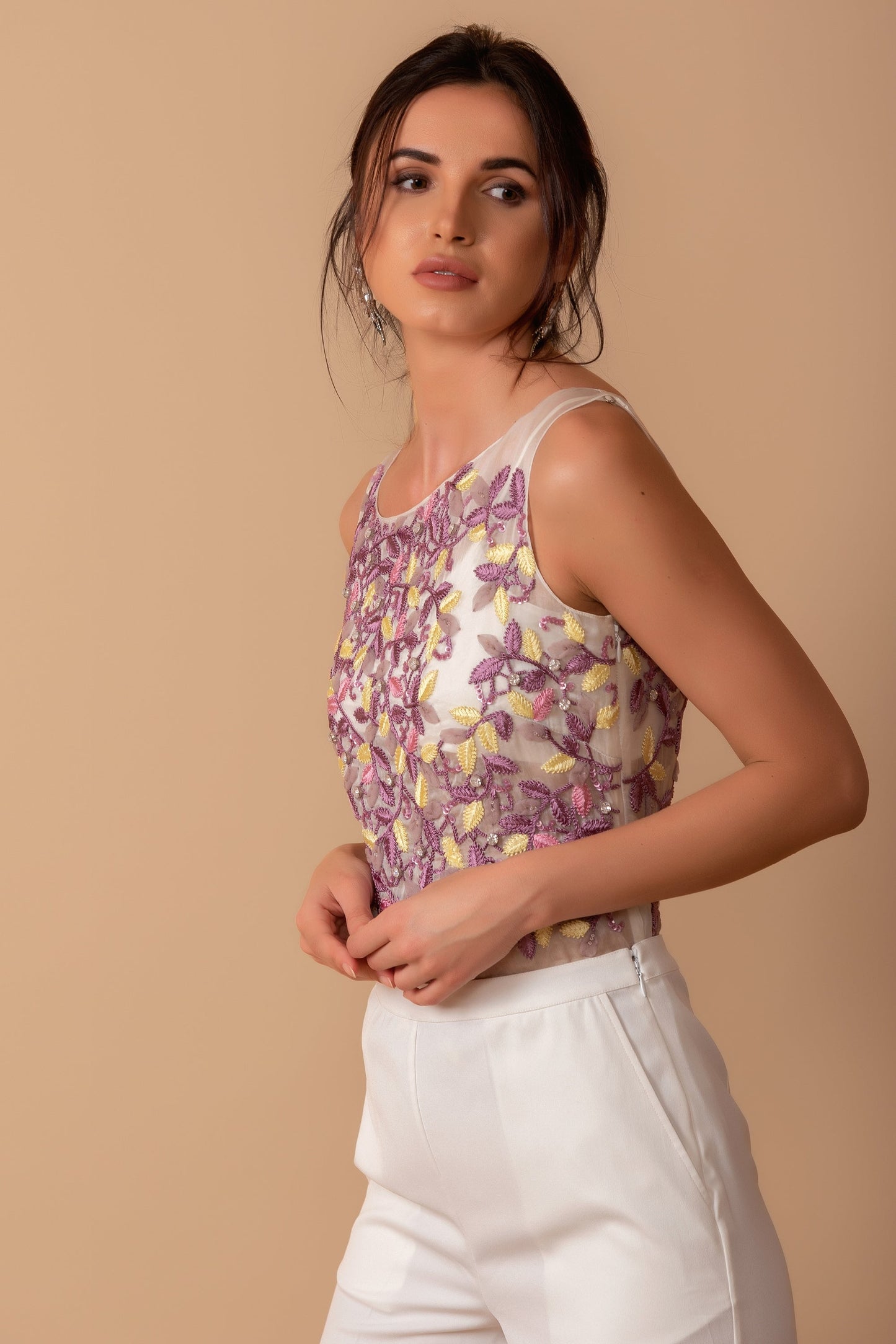 Hand-Embroidered Organza Top